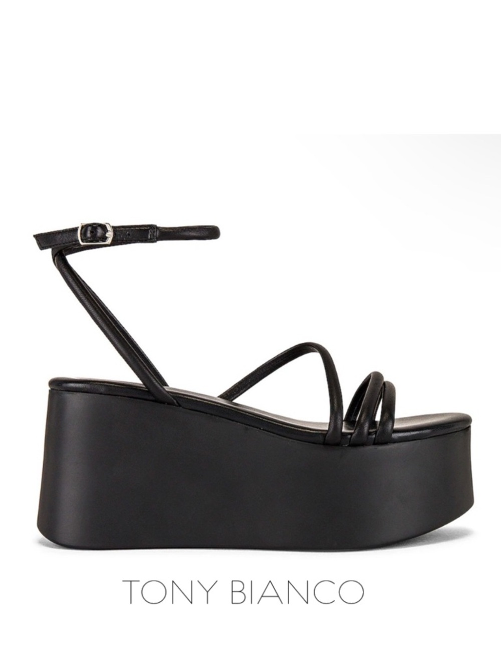 Tony Bianco Tory Sandal Black Sheep Napa Black Leather Platform Strappy Sandal 8